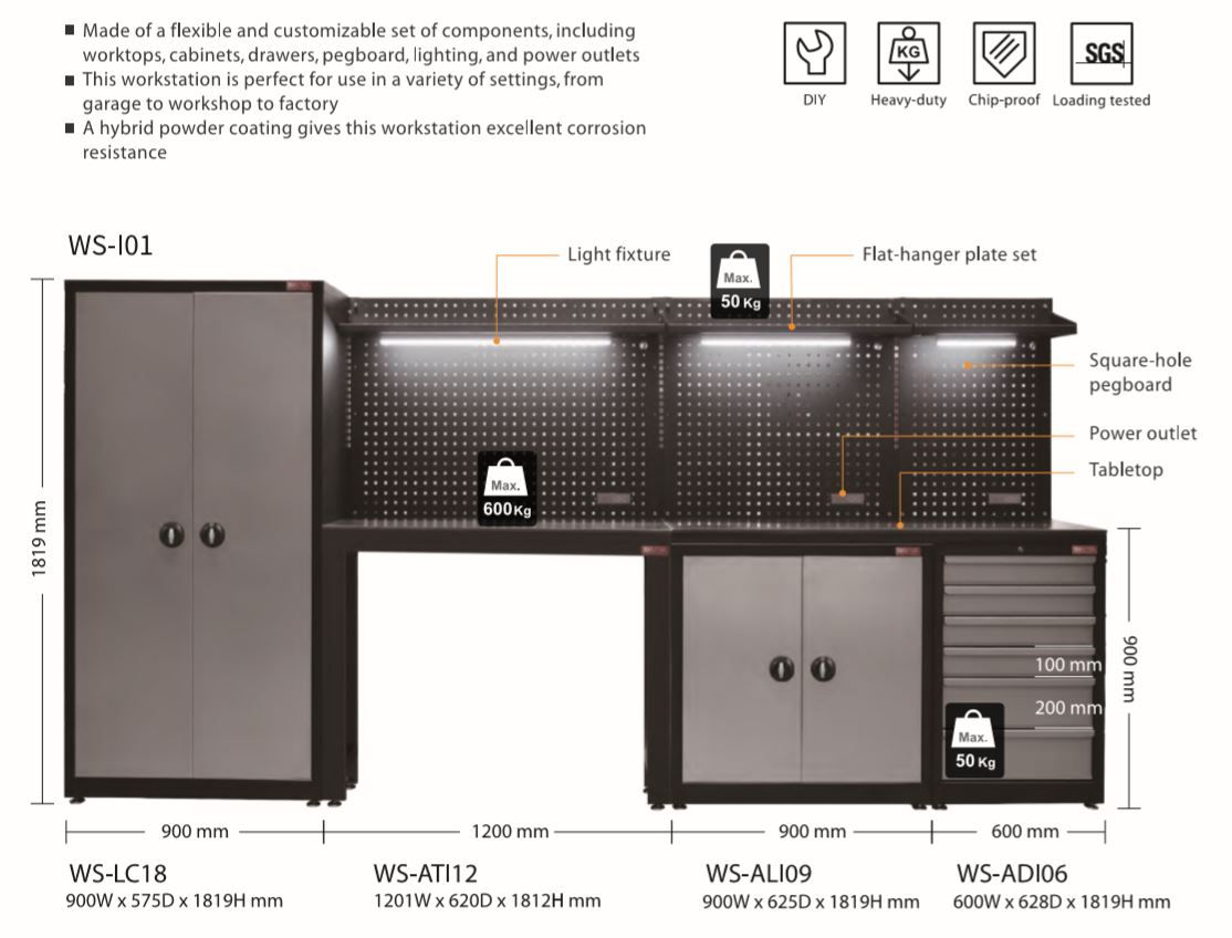 SHUTER WS workstations are an all-in-one tool storage solution.